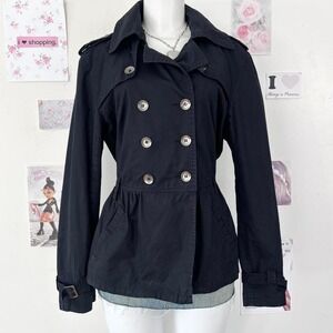 Y2K Black SMK Double-Breasted Peacoat Jacket